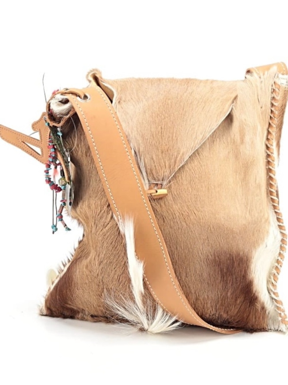 Genuine Fur Crossbody Bag in Tan and Brown with Leather Strap